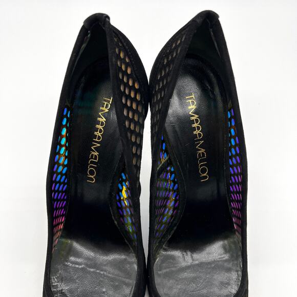 TAMARA MELLON Miami Vice Holographic Suede Pumps Womens 38 Black Pointy Toe - Picture 8 of 11